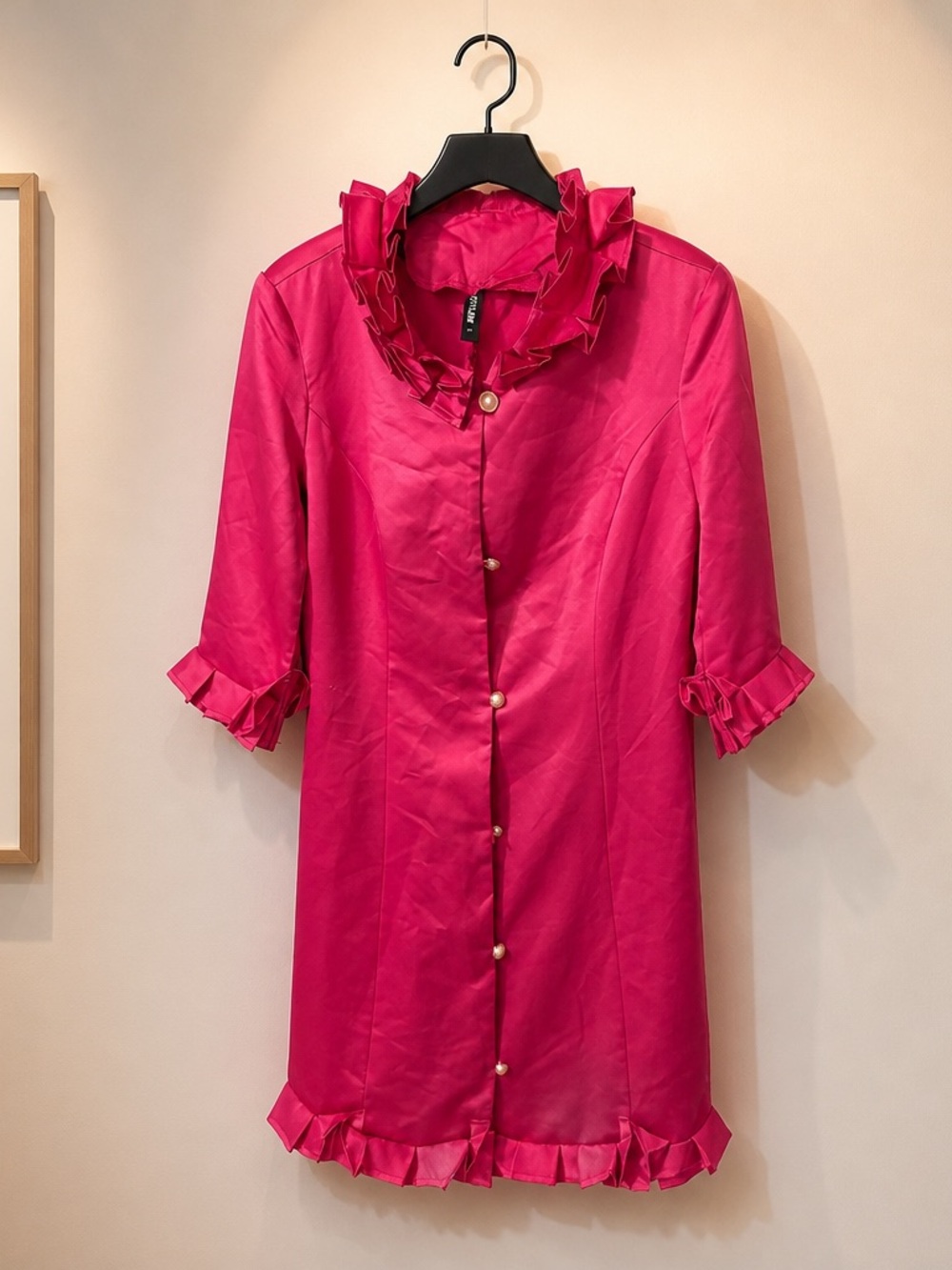 STYLEWE Hot Pink Ruffle-Trim Pearl Button Tunic